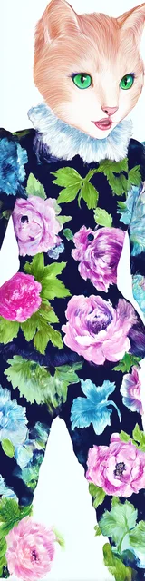 Cat bookmarks illustration of a cat wearing a floral outfit